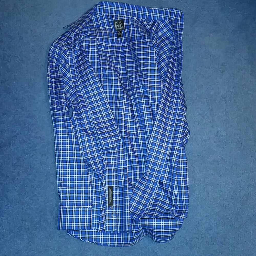 Joseph A. Bank Blue and Black Checkered Shirt